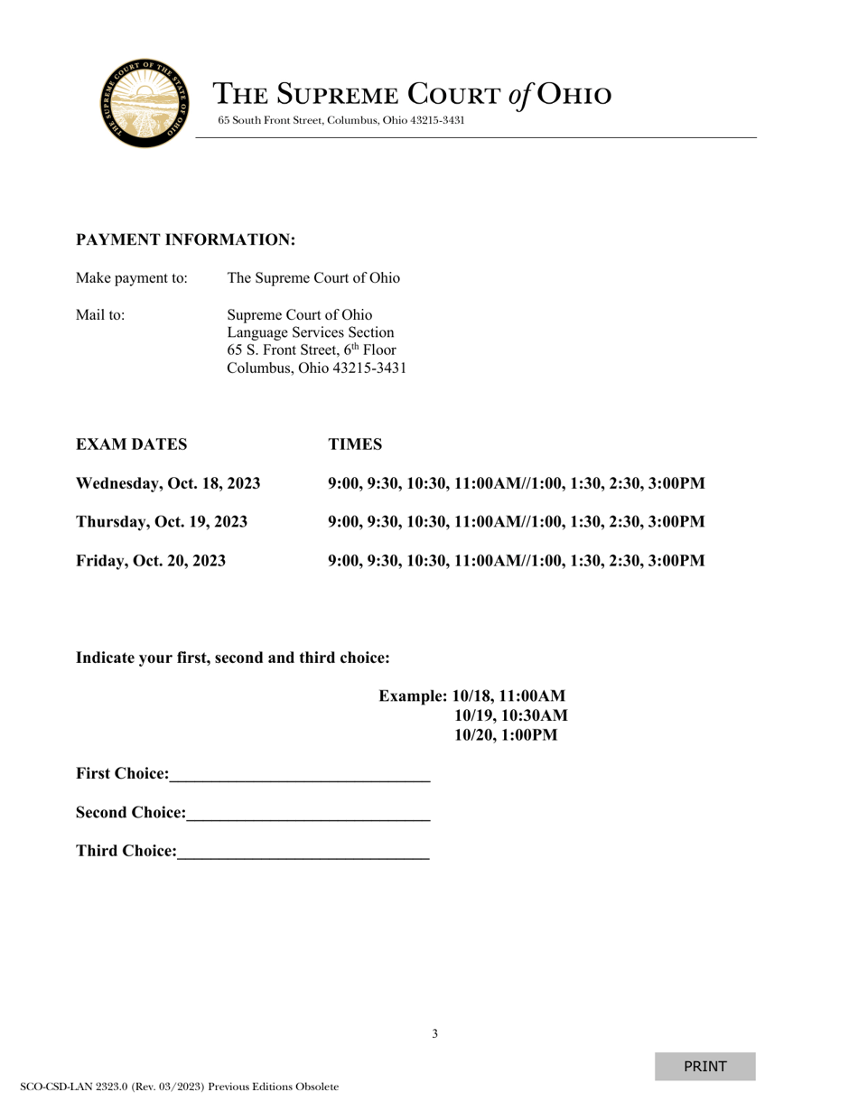 Form SCO-CSD-LAN2323.0 Application for Oral Examination - Ohio, Page 3