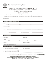 Document preview: Denial of Access to Interpreter Complaint Form - Language Services Program - Ohio