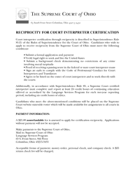 Document preview: Reciprocity for Court Interpreter Certification - Ohio