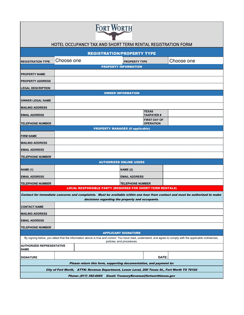 City Of Fort Worth Texas Hotel Occupancy Tax And Short Term Rental Registration Form Fill Out 7863