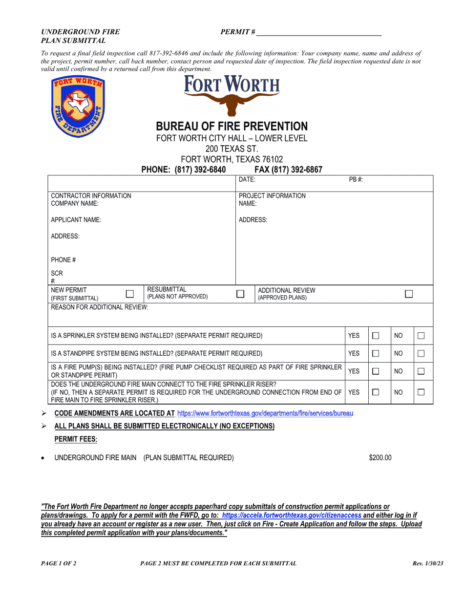 Underground Fire Plan Submittal - City of Fort Worth, Texas, Page 1