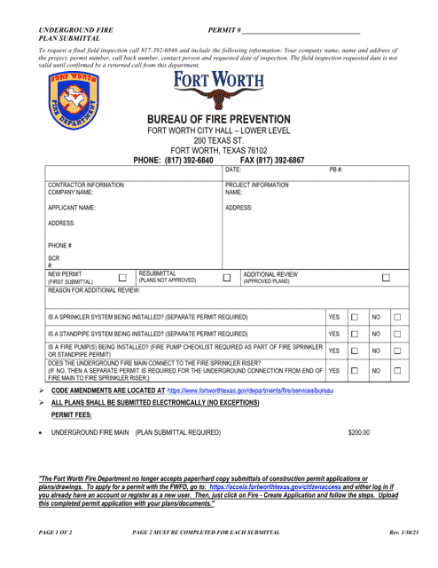 Underground Fire Plan Submittal - City of Fort Worth, Texas