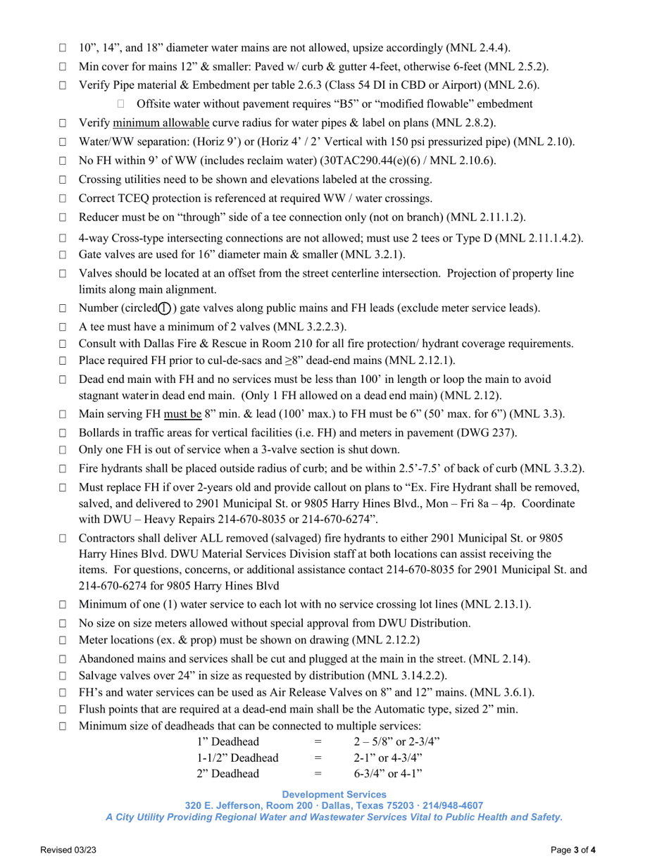 Water / Wastewater Engineering Design Checklist - City of Dallas, Texas, Page 3