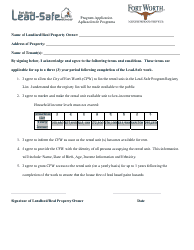 Document preview: Lead-Safe Program Renter Application - City of Fort Worth, Texas