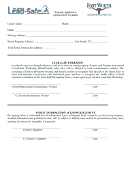 Lead-Safe Program Renter Application - City of Fort Worth, Texas, Page 2