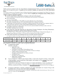 Document preview: Lead-Safe Homeowner Application - City of Fort Worth, Texas (English/Spanish)