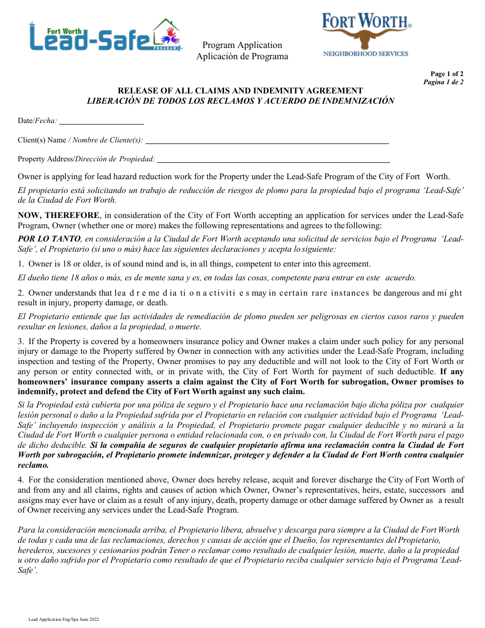 Lead-Safe Homeowner Application - City of Fort Worth, Texas (English / Spanish), Page 10