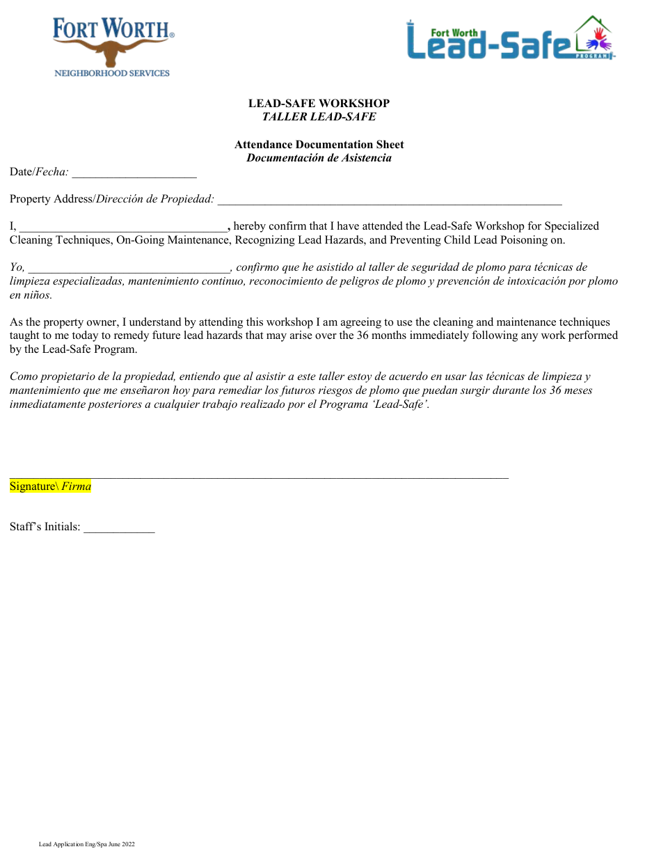 Lead-Safe Homeowner Application - City of Fort Worth, Texas (English / Spanish), Page 12
