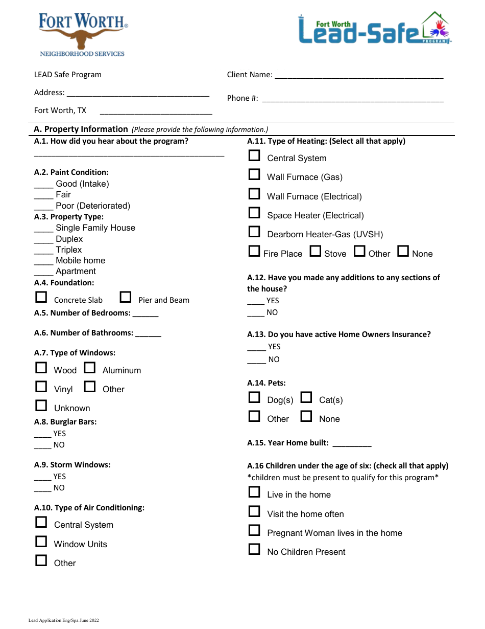 Lead-Safe Homeowner Application - City of Fort Worth, Texas (English / Spanish), Page 13