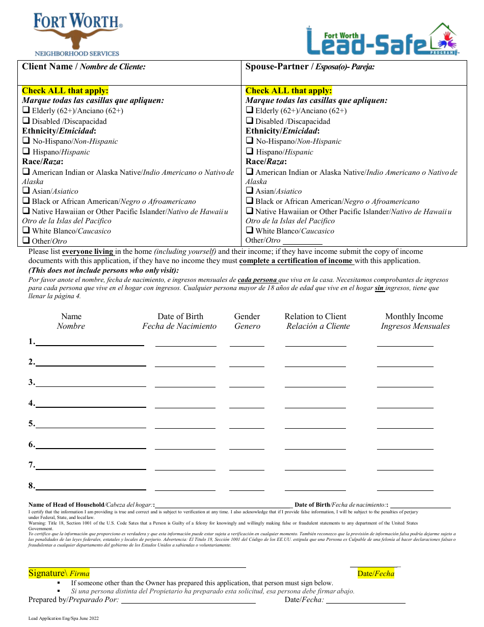 Lead-Safe Homeowner Application - City of Fort Worth, Texas (English / Spanish), Page 4