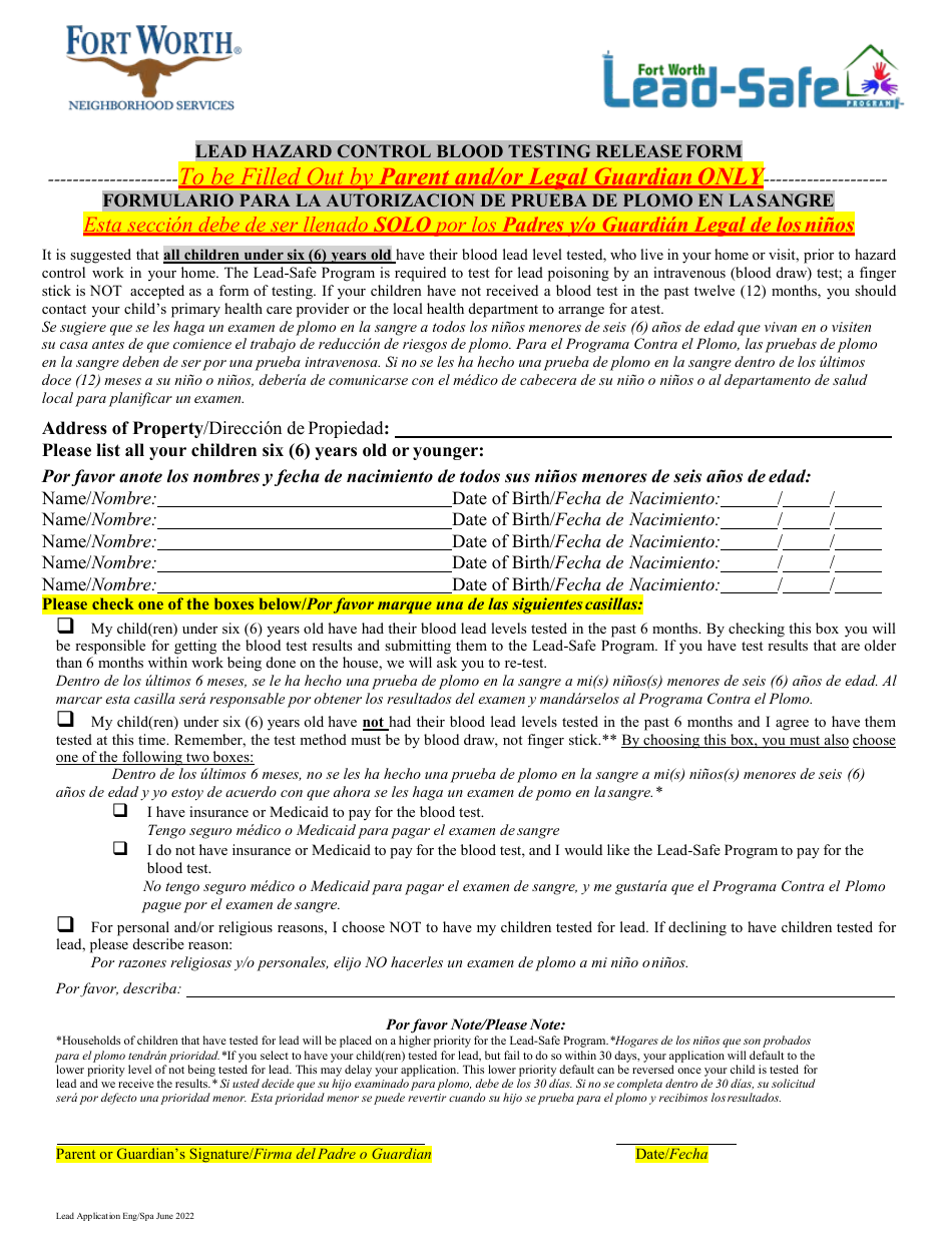 Lead-Safe Homeowner Application - City of Fort Worth, Texas (English / Spanish), Page 5