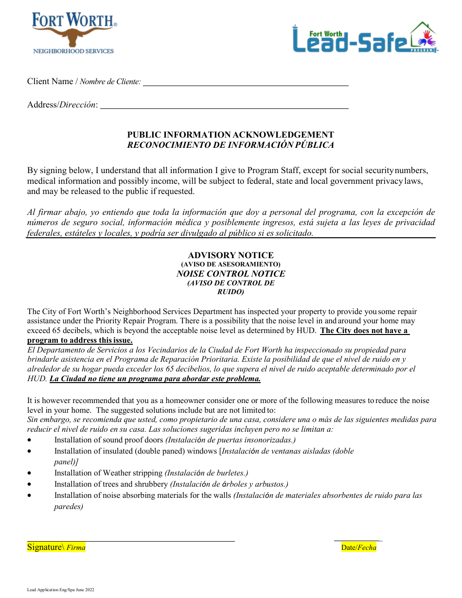 Lead-Safe Homeowner Application - City of Fort Worth, Texas (English / Spanish), Page 6
