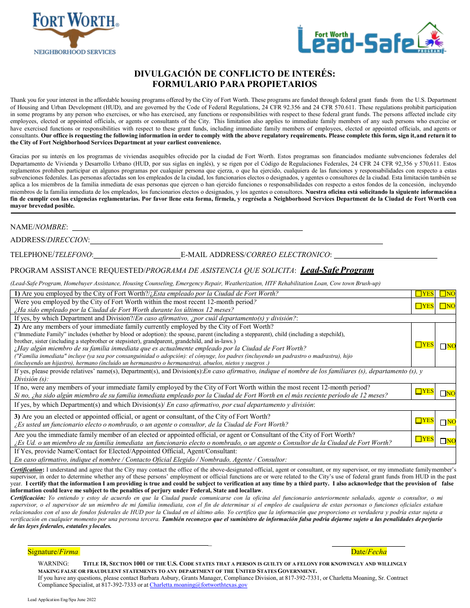 Lead-Safe Homeowner Application - City of Fort Worth, Texas (English / Spanish), Page 7