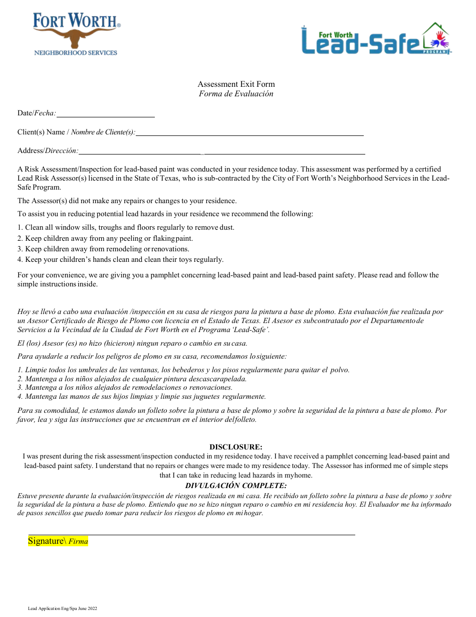 Lead-Safe Homeowner Application - City of Fort Worth, Texas (English / Spanish), Page 8