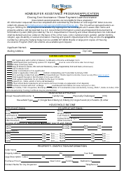 Document preview: Homebuyer Assistance Program Application - City of Fort Worth, Texas
