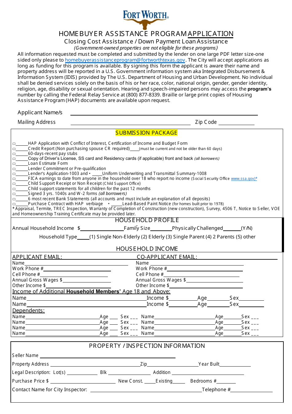 City of Fort Worth, Texas Homebuyer Assistance Program Application ...