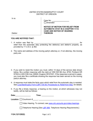 Form 1124 Notice of Motion for Relief From Automatic Stay in a Chapter 11/12 Case and Notice of Hearing Thereon - Oregon