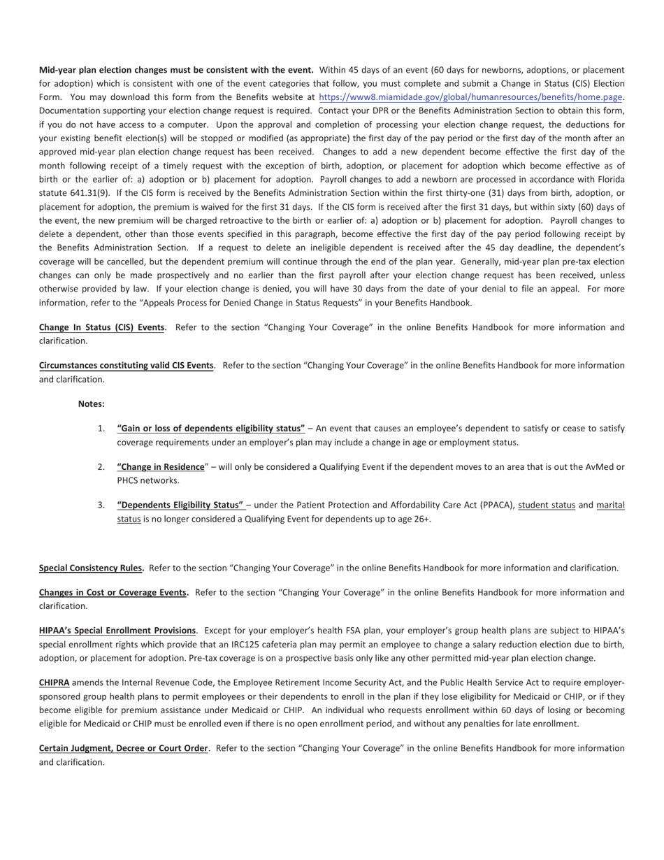Benefit Election Change Form - Miami-Dade County, Florida, Page 4