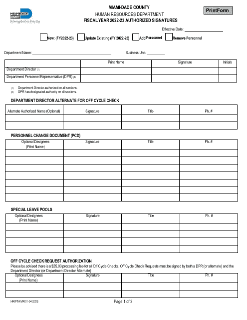 Authorized Signatures - Miami-Dade County, Florida Download Pdf