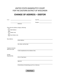 Document preview: Change of Address - Debtor - Wisconsin