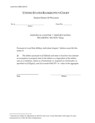 Document preview: Local Form 2829 Individual Chapter 7 Debtor's Notice Regarding Section 522(Q) - Wisconsin