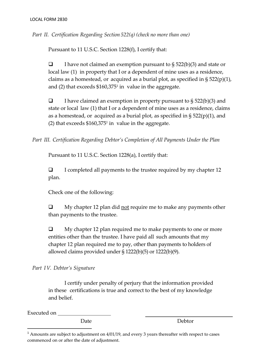 Local Form 2830 Chapter 12 Debtors Certifications - Wisconsin, Page 2