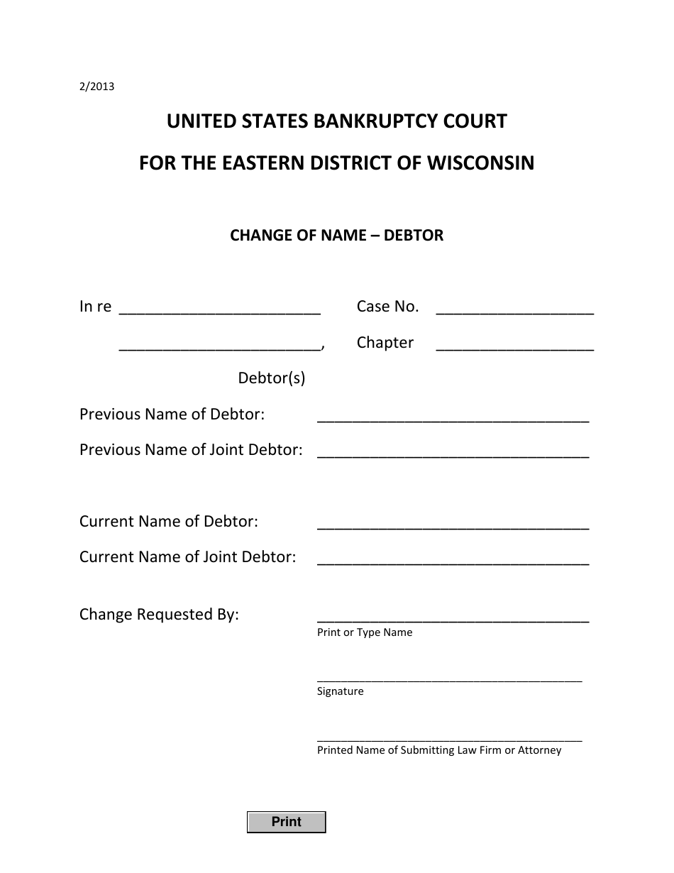 Change of Name - Debtor - Wisconsin, Page 1