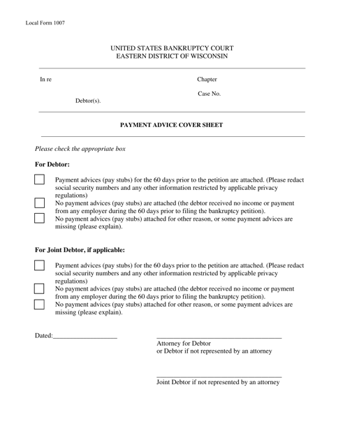 Local Form 1007 Payment Advice Cover Sheet - Wisconsin