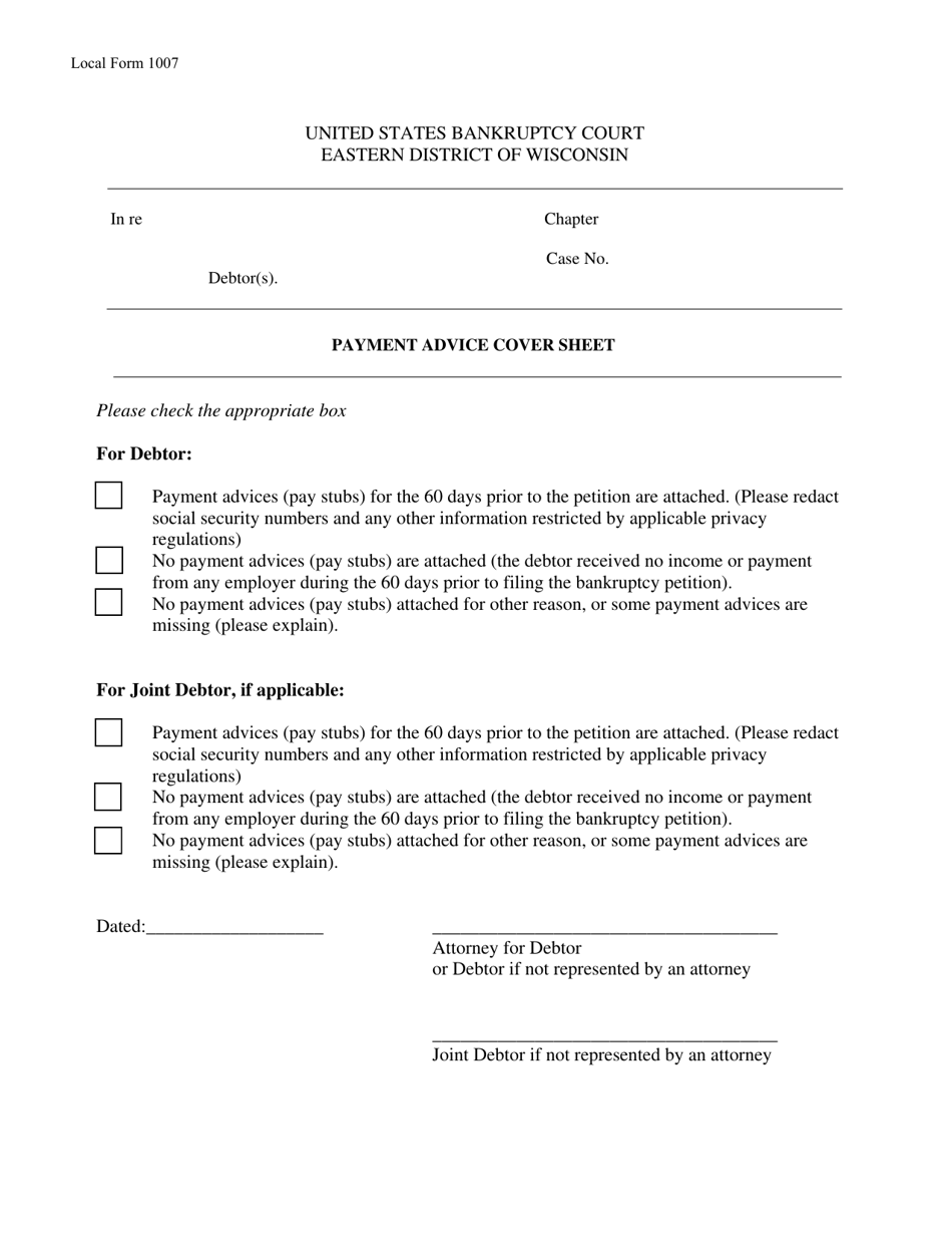 Local Form 1007 Payment Advice Cover Sheet - Wisconsin, Page 1