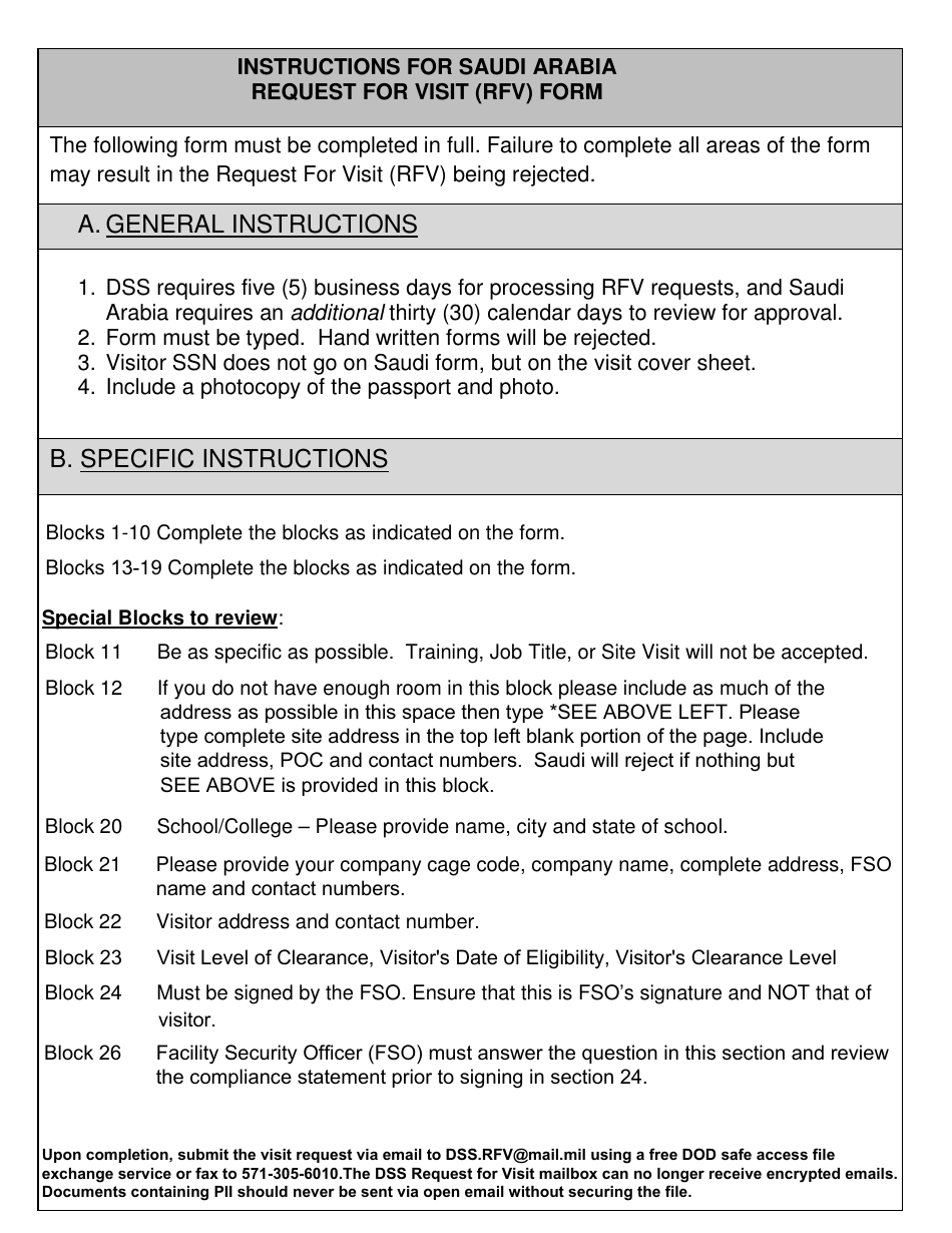 Form MSDJ2 / 5-101 Saudi Arabia Request for Visit (Rfv) Form (English / Arabic), Page 1