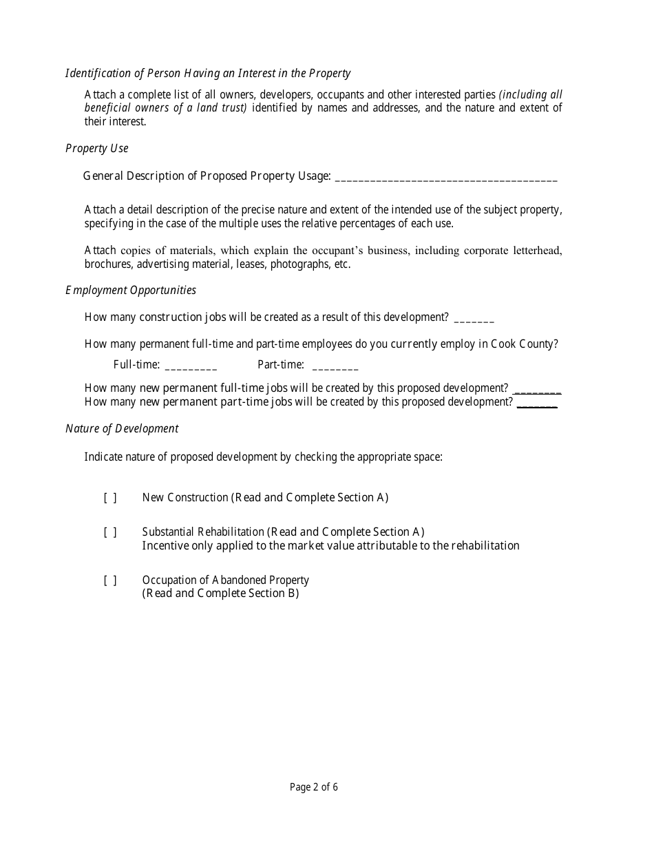 Class 7c Eligibility Application - Cook County, Illinois, Page 2
