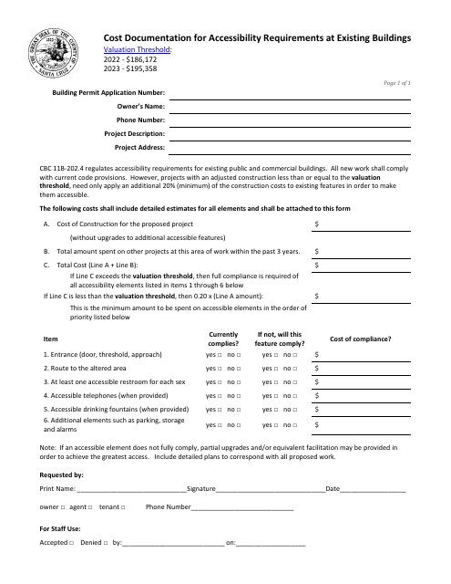 Cost Documentation for Accessibility Requirements at Existing Buildings - Santa Cruz County, California Download Pdf