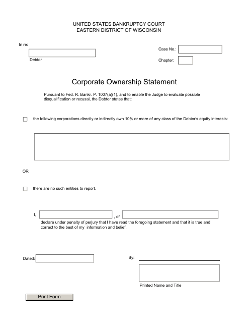 Corporate Ownership Statement - Bankruptcy Case - Wisconsin
