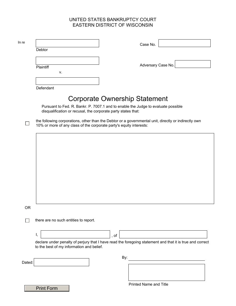 Corporate Ownership Statement - Adversary Case - Wisconsin, Page 1