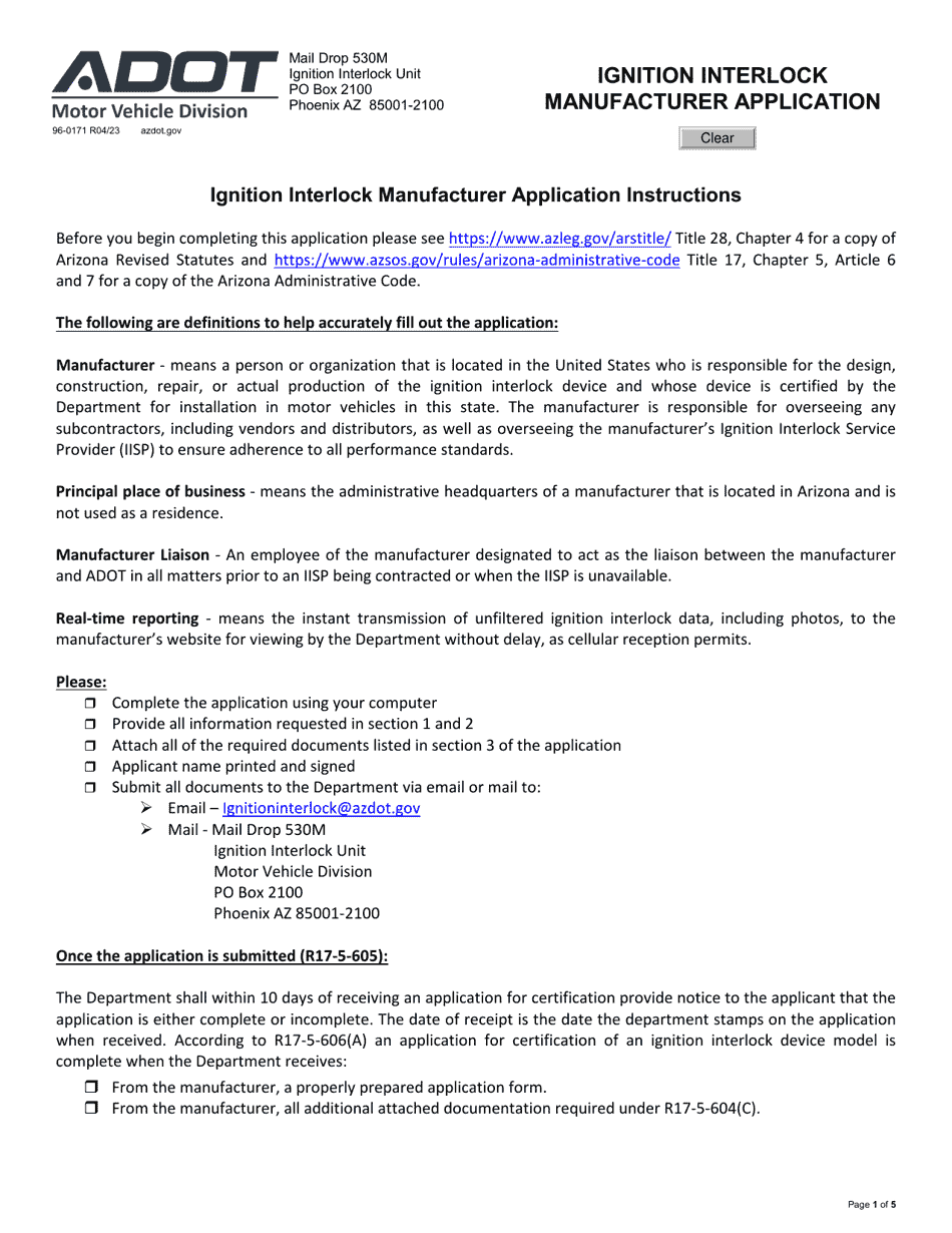 Form 960171 Download Fillable PDF or Fill Online Ignition Interlock