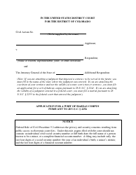 Application for a Writ of Habeas Corpus Pursuant to 28 U.s.c. 2254 - Colorado