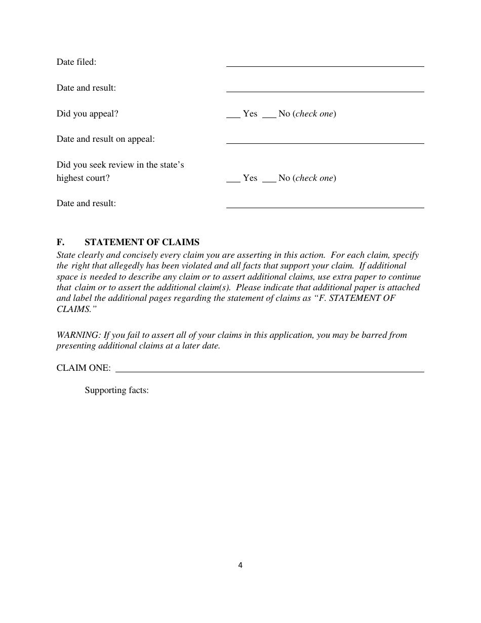 Application for a Writ of Habeas Corpus Pursuant to 28 U.s.c. 2254 - Colorado, Page 4
