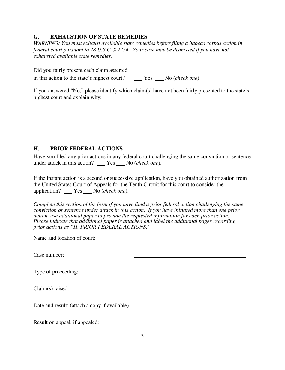 Application for a Writ of Habeas Corpus Pursuant to 28 U.s.c. 2254 - Colorado, Page 5