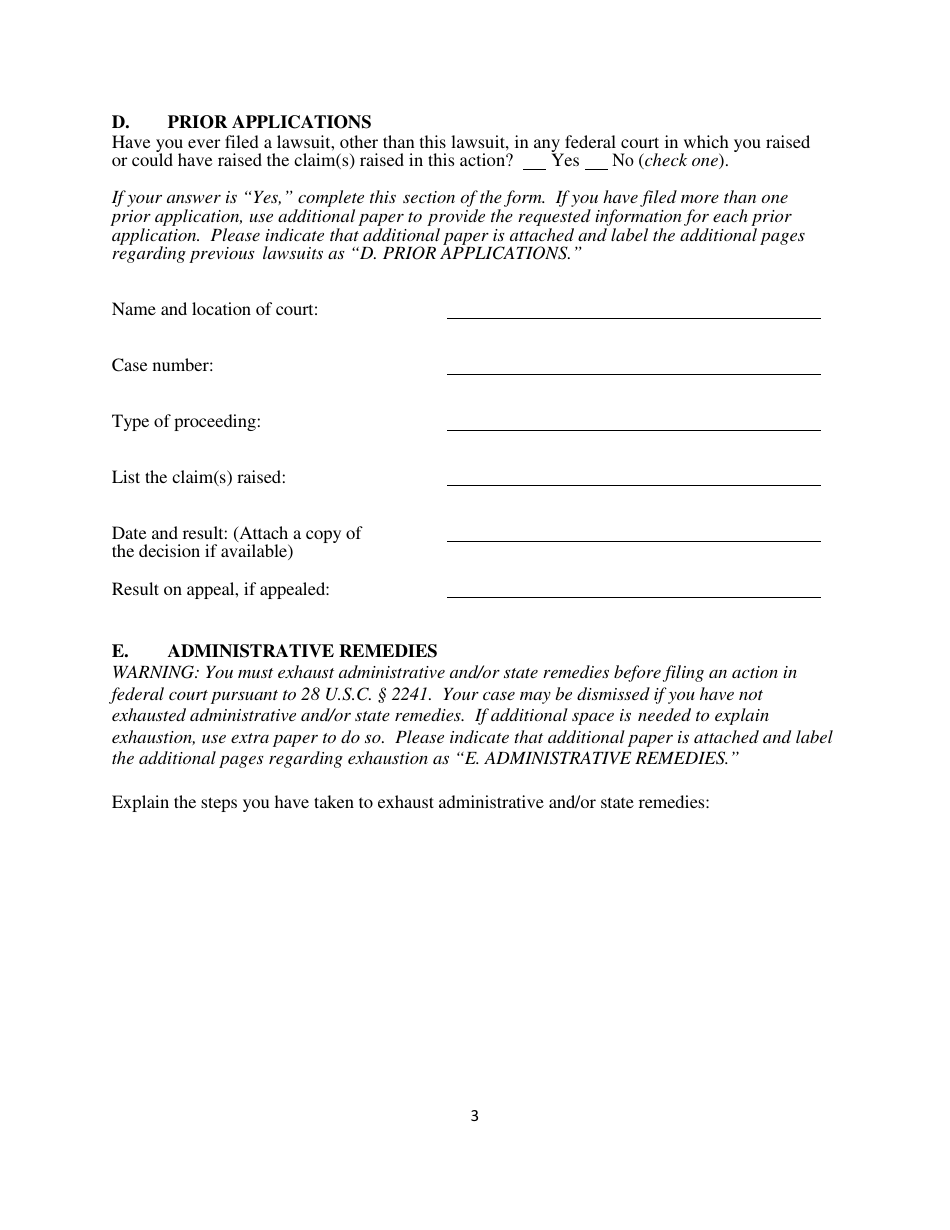 Application for a Writ of Habeas Corpus Pursuant to 28 U.s.c. 2241 - Colorado, Page 3