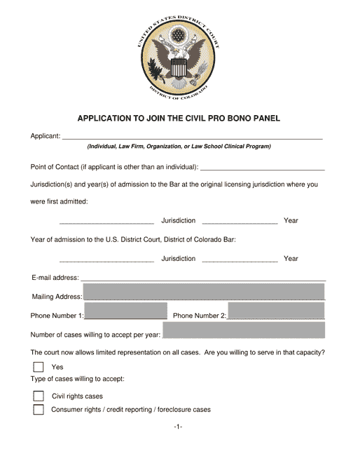 Application to Join the Civil Pro Bono Panel - Colorado