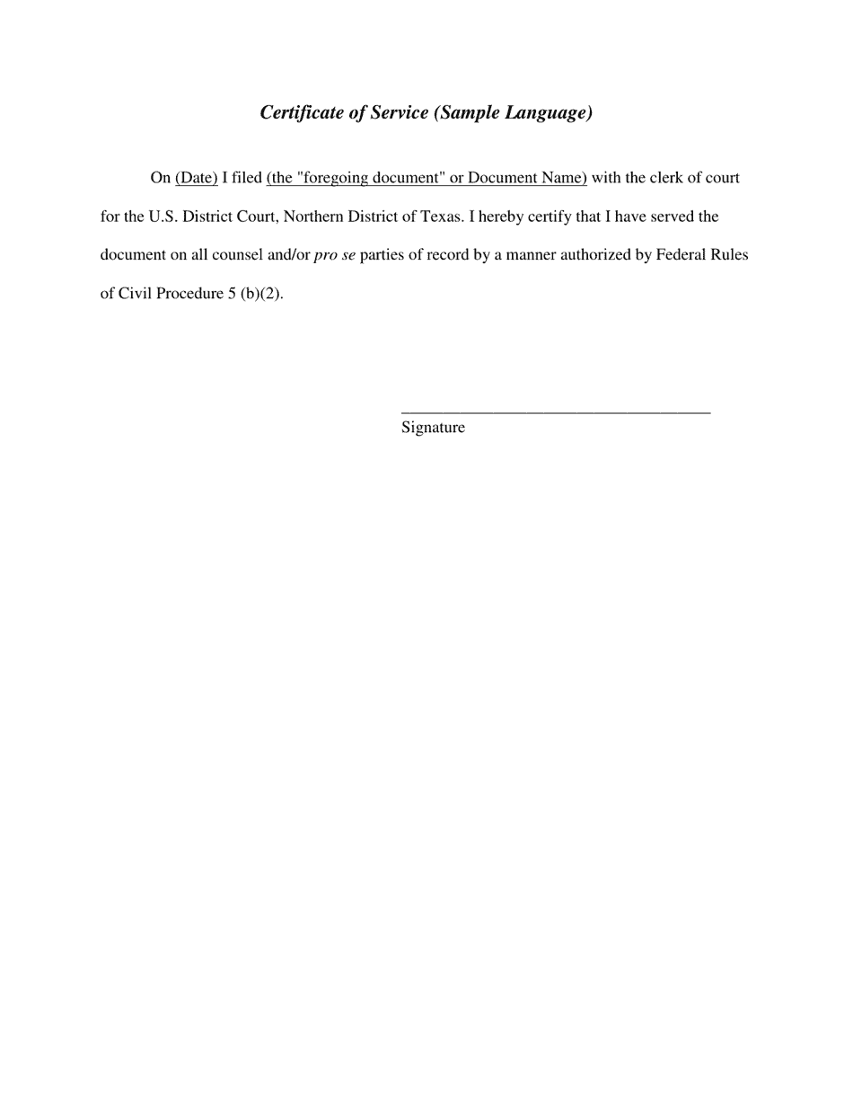 Certificate of Service (Sample Language) - Texas, Page 1