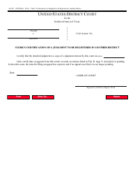 Document preview: Form AO451 Clerk's Certification of a Judgment to Be Registered in Another District - Texas