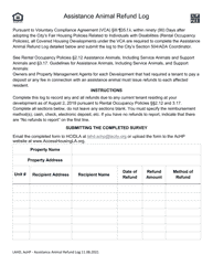 Document preview: Assistance Animal Refund Log - City of Los Angeles, California