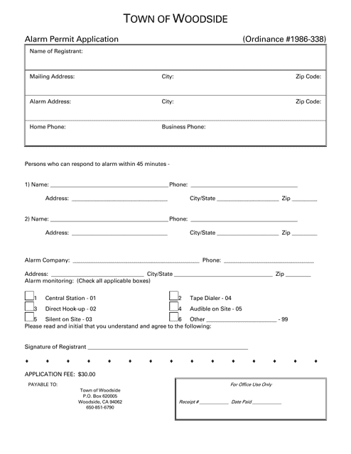Alarm Permit Application - Town of Woodside, California Download Pdf