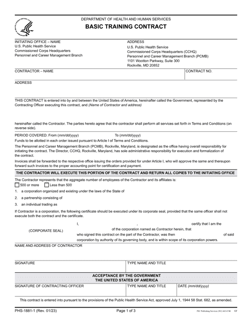 Form PHS-1881-1 Basic Training Contract