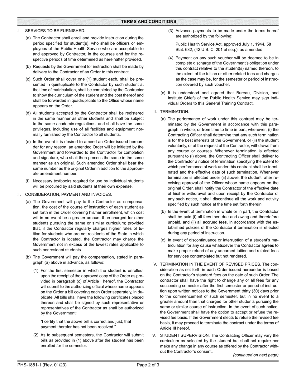 Form PHS-1881-1 Basic Training Contract, Page 2