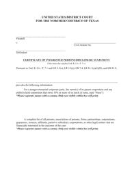 Document preview: Certificate of Interested Persons/Disclosure Statement - Texas