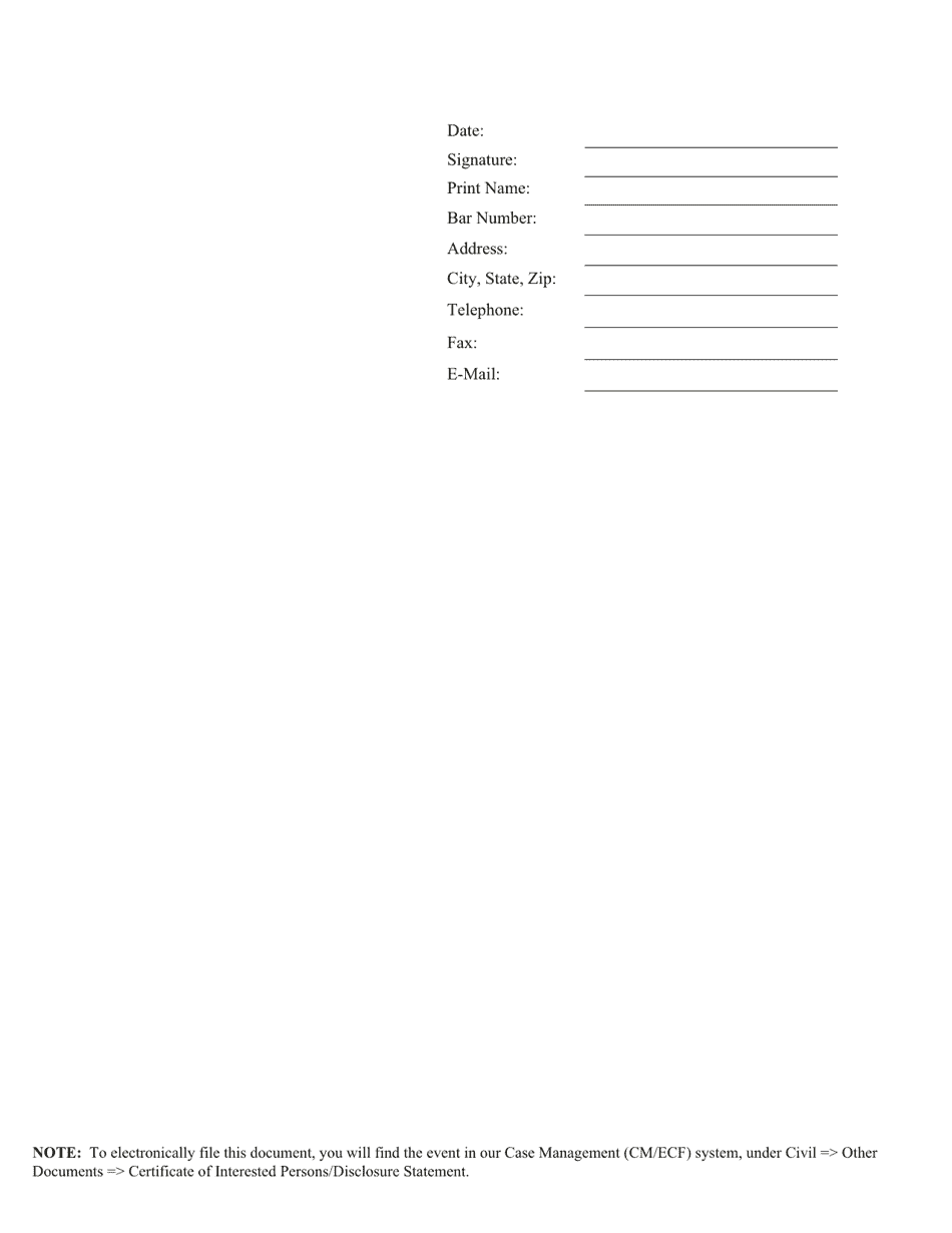 Texas Certificate of Interested Persons/Disclosure Statement Fill Out