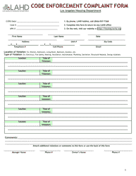 Document preview: Code Enforcement Complaint Form - City of Los Angeles, California
