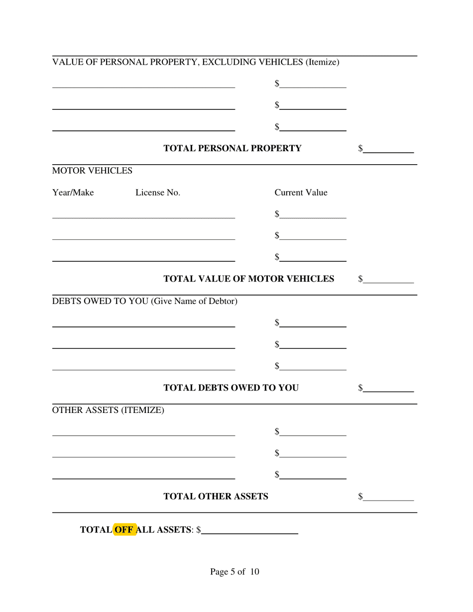 Application to Proceed in Forma Pauperis With Supporting Documentation - Tennessee, Page 5